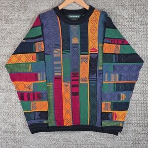 Vintage TUNDRA Mens XL 3D Geometric Knit Sweater Crew Neck Cotton